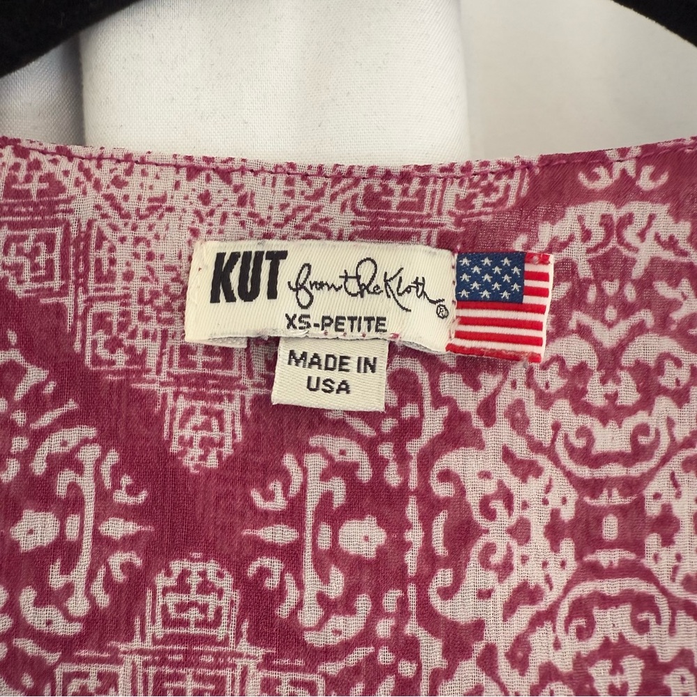 Kut From The Kloth Surplice Blouse XS Petite Burgundy Roll Tab Sleeve Top - Picture 2 of 10